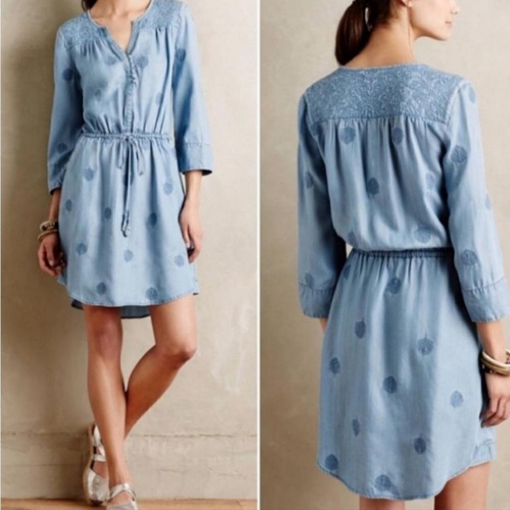 Anthropologie Holding Horses Riley Plumage‎ Embroidered Tencel Dress Size XS